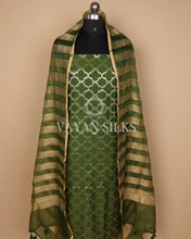 Load image into Gallery viewer, Green Crushed Banarasi Silk Unstitched Suit Set