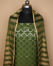 Load image into Gallery viewer, Green Crushed Banarasi Silk Unstitched Suit Set