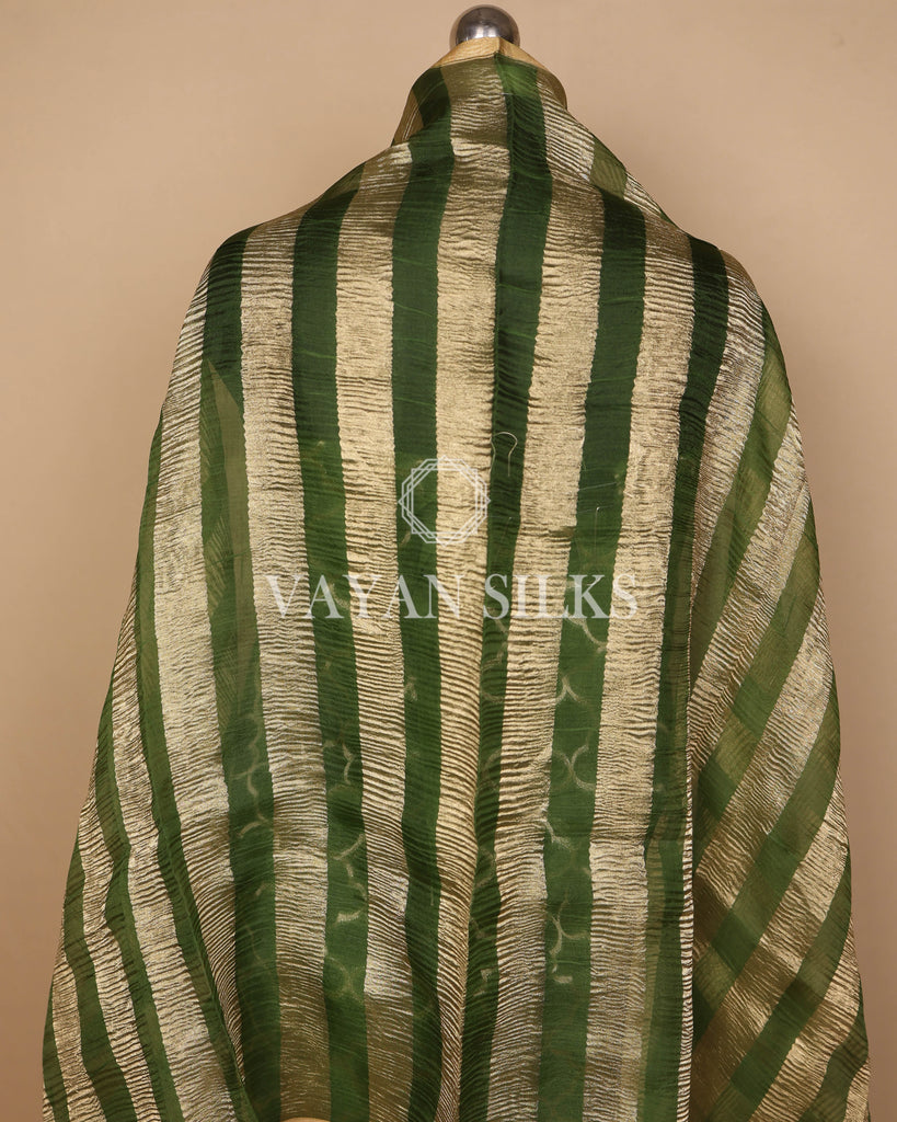 Green Crushed Banarasi Silk Unstitched Suit Set
