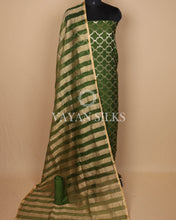 Load image into Gallery viewer, Green Crushed Banarasi Silk Unstitched Suit Set
