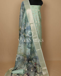 Pastel Mint Green Banarasi Silk Unstitched Suit Set