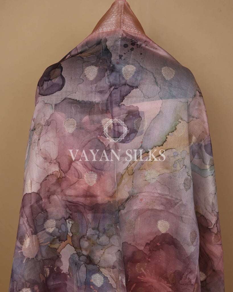 Peach Pink Banarasi Silk Unstitched Suit Set