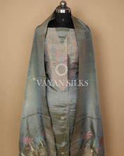 Load image into Gallery viewer, Sage Green Banarasi Silk Unstitched Suit Set
