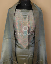 Load image into Gallery viewer, Sage Green Banarasi Silk Unstitched Suit Set