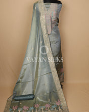 Load image into Gallery viewer, Sage Green Banarasi Silk Unstitched Suit Set