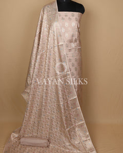 Beige Banarasi Silk Unstitched Suit Set