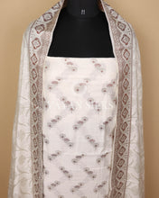 Load image into Gallery viewer, Off White Banarasi Silk Unstitched Suit Set