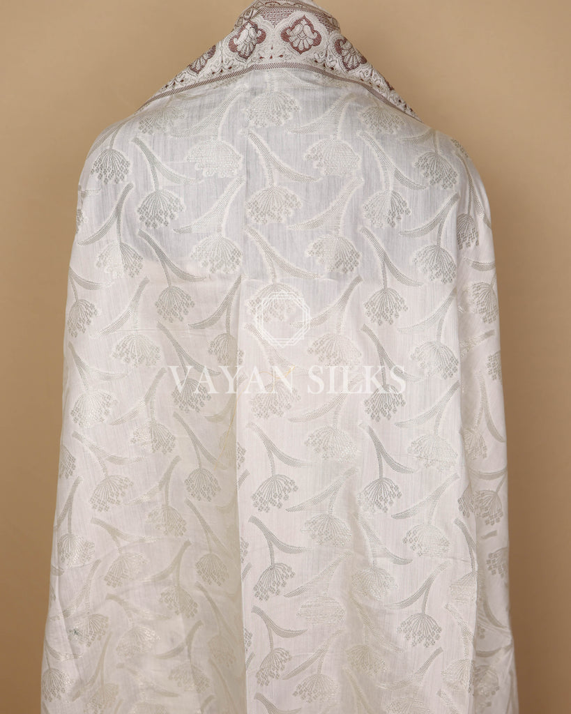Off White Banarasi Silk Unstitched Suit Set