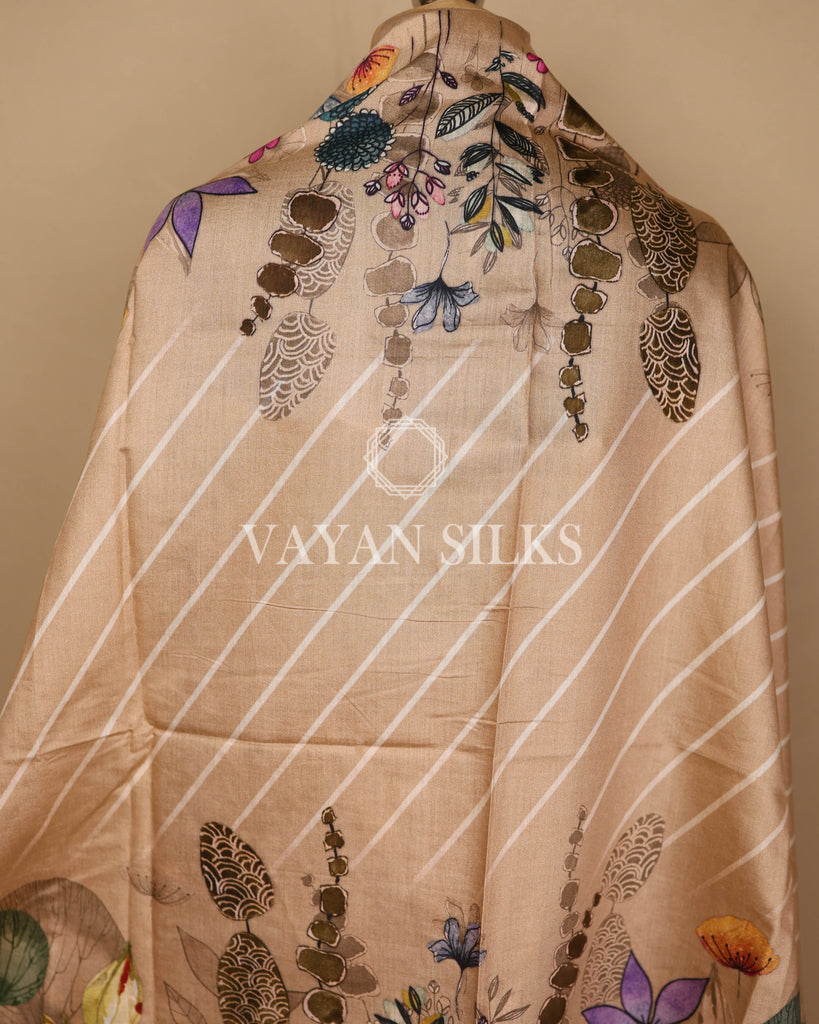 Peach Banarasi Silk Unstitched Suit Set
