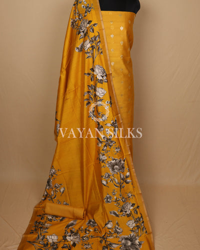 Mustard Banarasi Silk Unstitched Suit Set