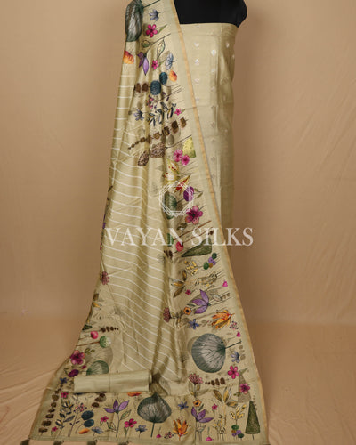 Pistachio Banarasi Silk Unstitched Suit Set