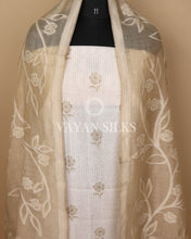 Load image into Gallery viewer, Beige Off White Banarasi Silk Unstitched Suit Set