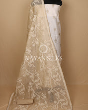 Load image into Gallery viewer, Beige Off White Banarasi Silk Unstitched Suit Set