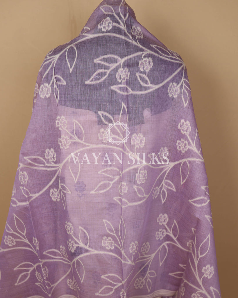 White Banarasi Silk Unstitched Suit Set