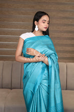 Load image into Gallery viewer, Blue Pure Tussar Silk Saree