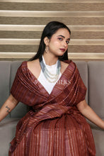 Load image into Gallery viewer, Brown Handwoven Pure Tussar Silk Saree