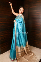 Load image into Gallery viewer, Blue Handwoven Pure Tussar Silk Saree