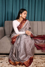 Load image into Gallery viewer, Grey Printed Pure Tussar Silk Saree