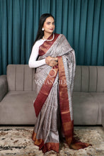 Load image into Gallery viewer, Grey Printed Pure Tussar Silk Saree