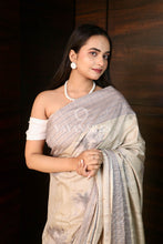 Load image into Gallery viewer, Grey Beige Printed Semi Tussar Saree