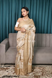 Mustard Beige Printed Semi Tussar Saree