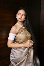 Load image into Gallery viewer, Grey Olive Woven Tussar Silk Saree