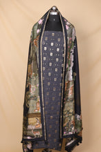 Load image into Gallery viewer, Black Banarasi Silk Unstitched Suit Set