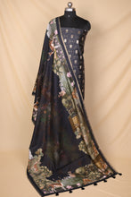 Load image into Gallery viewer, Black Banarasi Silk Unstitched Suit Set