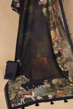 Load image into Gallery viewer, Black Banarasi Silk Unstitched Suit Set