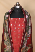 Load image into Gallery viewer, Maroon Banarasi Silk Unstitched Suit Set