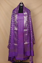 Load image into Gallery viewer, Purple Banarasi Silk Unstitched Suit Set