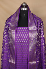Load image into Gallery viewer, Purple Banarasi Silk Unstitched Suit Set