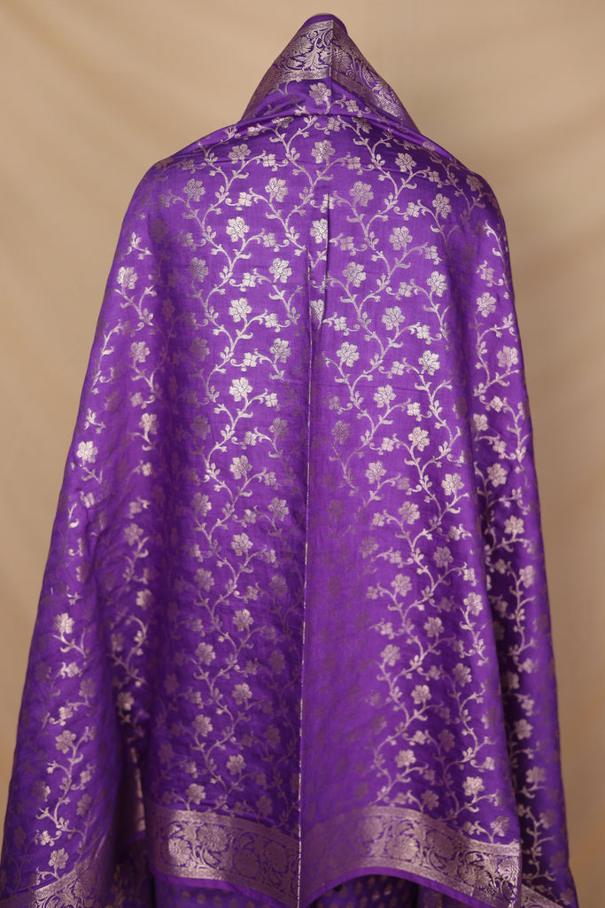 Purple Banarasi Silk Unstitched Suit Set