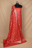 Tomato Red Banarasi Silk Unstitched Suit Set