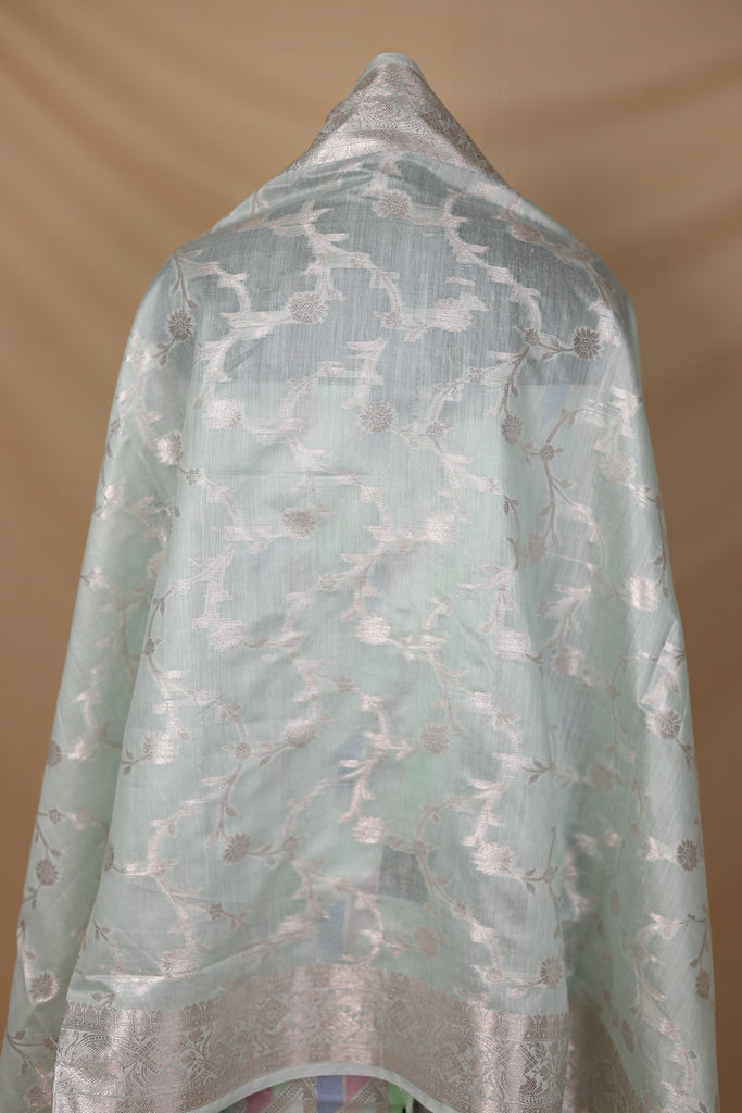 Ice Blue Multi Cotton Silk Unstitched Suit Set