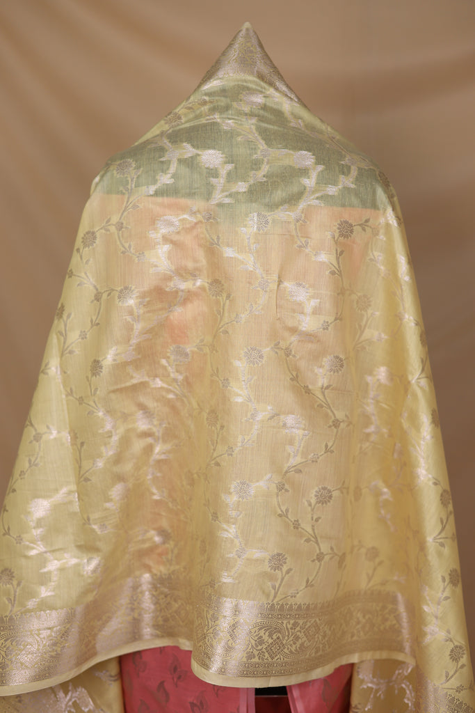 Peach Lemon Yellow Cotton Silk Unstitched Suit Set
