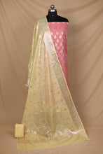 Load image into Gallery viewer, Peach Lemon Yellow Cotton Silk Unstitched Suit Set