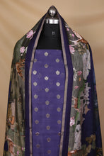 Load image into Gallery viewer, Dark Blue Banarasi Silk Unstitched Suit Set