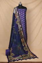 Load image into Gallery viewer, Dark Blue Banarasi Silk Unstitched Suit Set