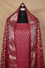 Load image into Gallery viewer, Wine Banarasi Silk Unstitched Suit Set