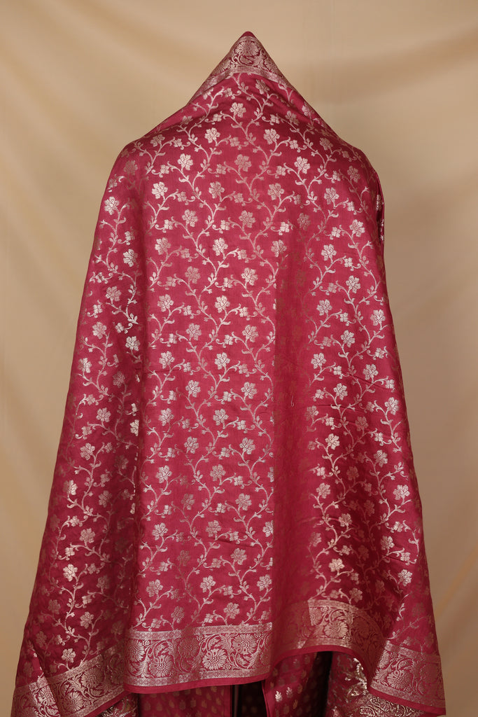Wine Banarasi Silk Unstitched Suit Set