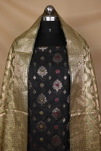 Load image into Gallery viewer, Black Olive Green Cotton Silk Unstitched Suit Set
