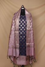 Load image into Gallery viewer, Navy Blue Lilac Cotton Silk Unstitched Suit Set