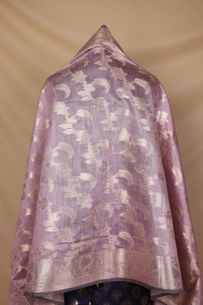 Navy Blue Lilac Cotton Silk Unstitched Suit Set