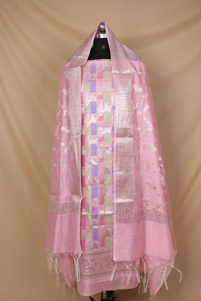 Baby Pink Multi Cotton Silk Unstitched Suit Set