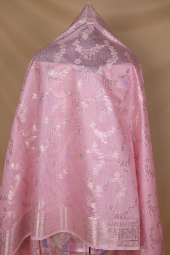 Baby Pink Multi Cotton Silk Unstitched Suit Set