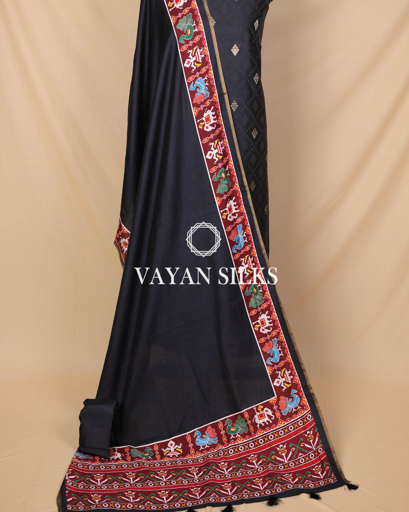 Black Banarasi Silk Unstitched Suit Set