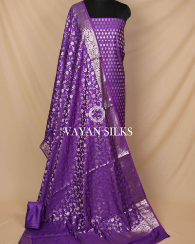 Purple Banarasi Silk Unstitched Suit Set