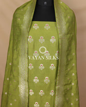 Load image into Gallery viewer, Green Moonga Silk Unstitched Suit Set