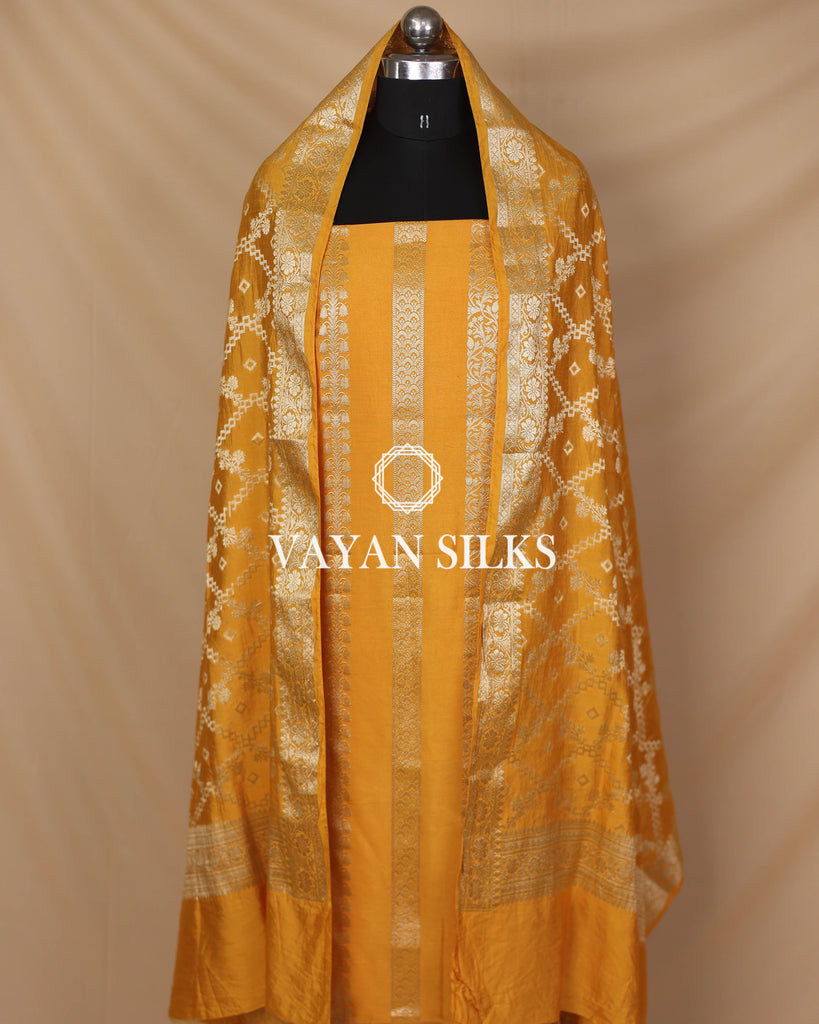 Mustard Moonga Silk Unstitched Suit Set